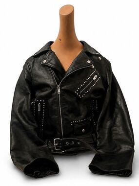 Black Studded Leather Biker Jacket - Women